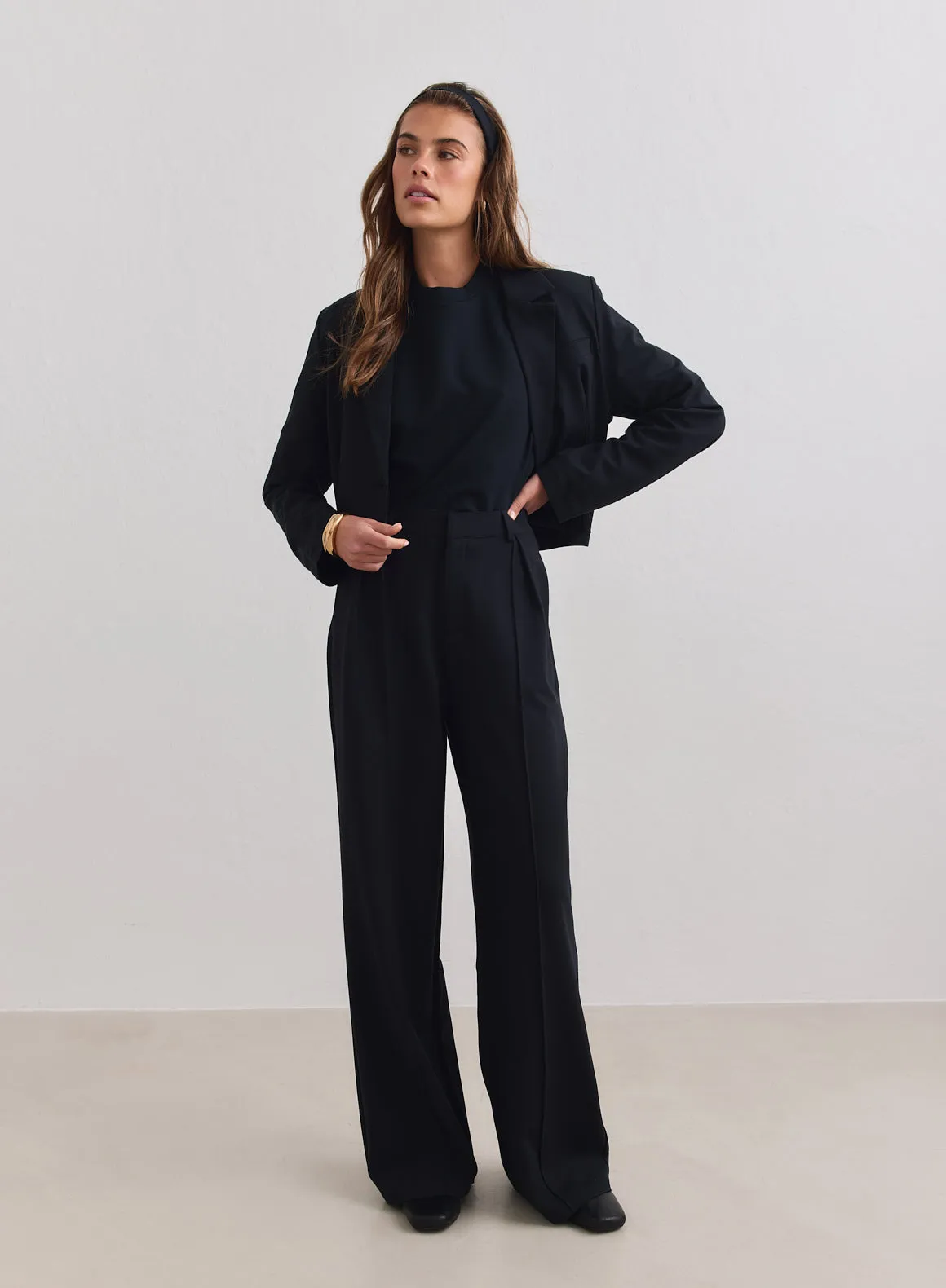 Black Luxe Relaxed Tailored Pants sold by Aimn product image thumbnail 4