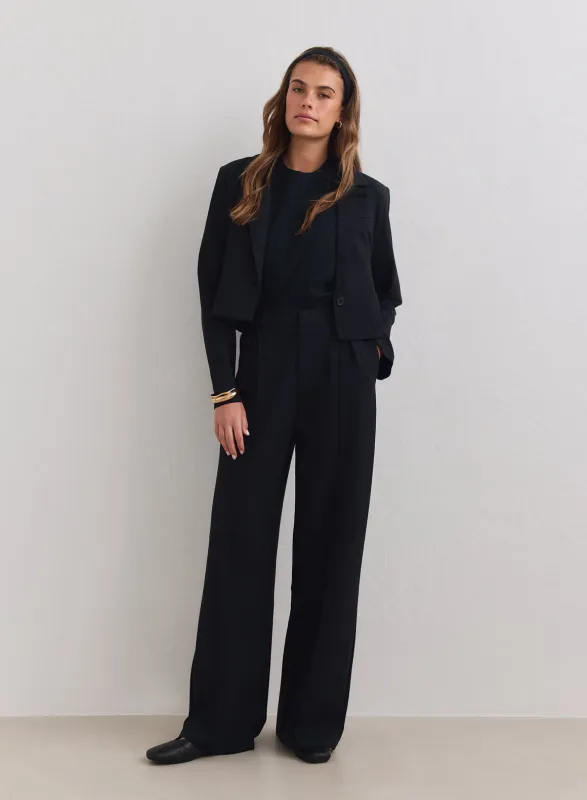 Black Luxe Relaxed Tailored Pants made by Aimn