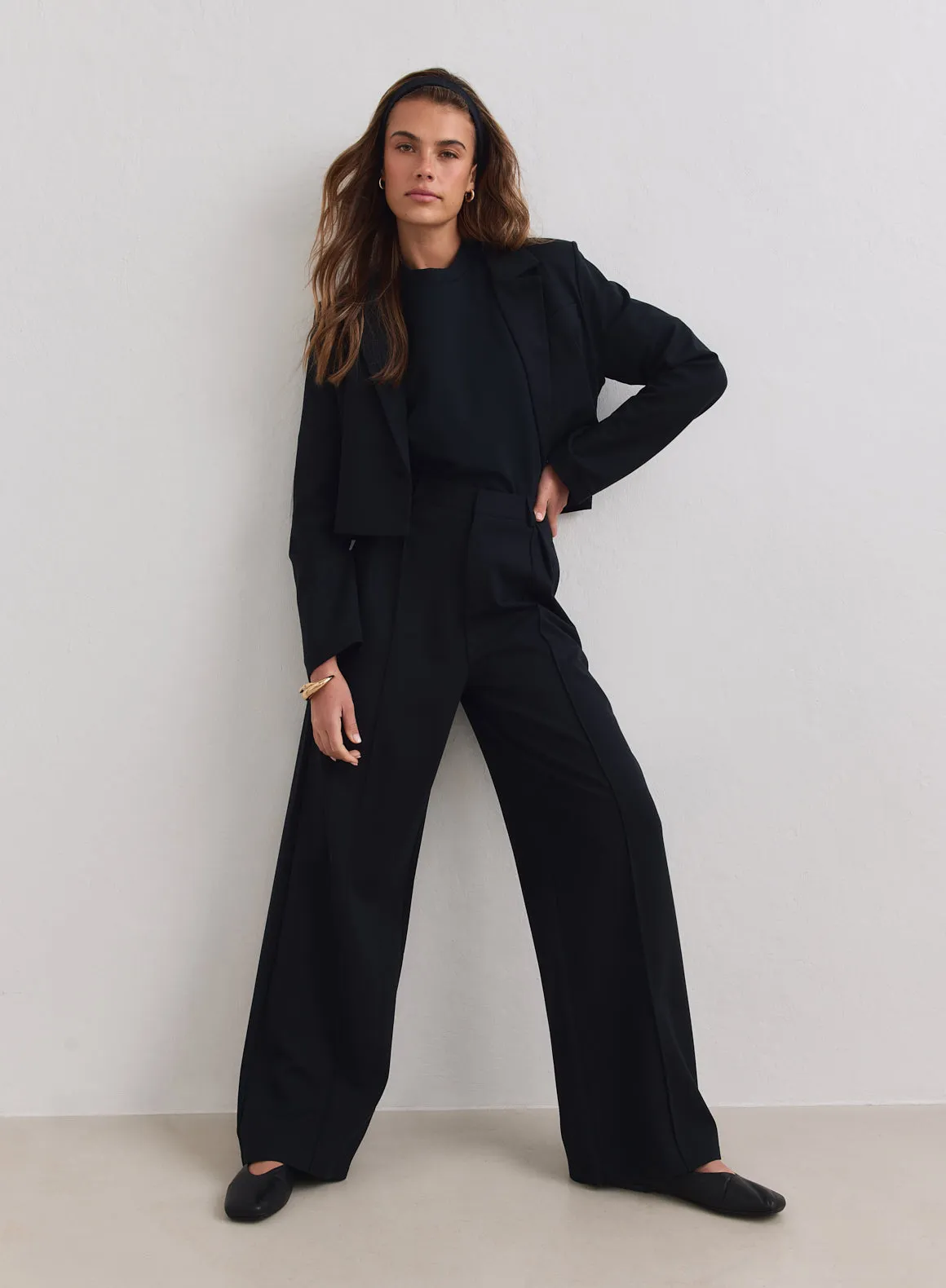 Black Luxe Relaxed Tailored Pants sold by Aimn product image thumbnail 3