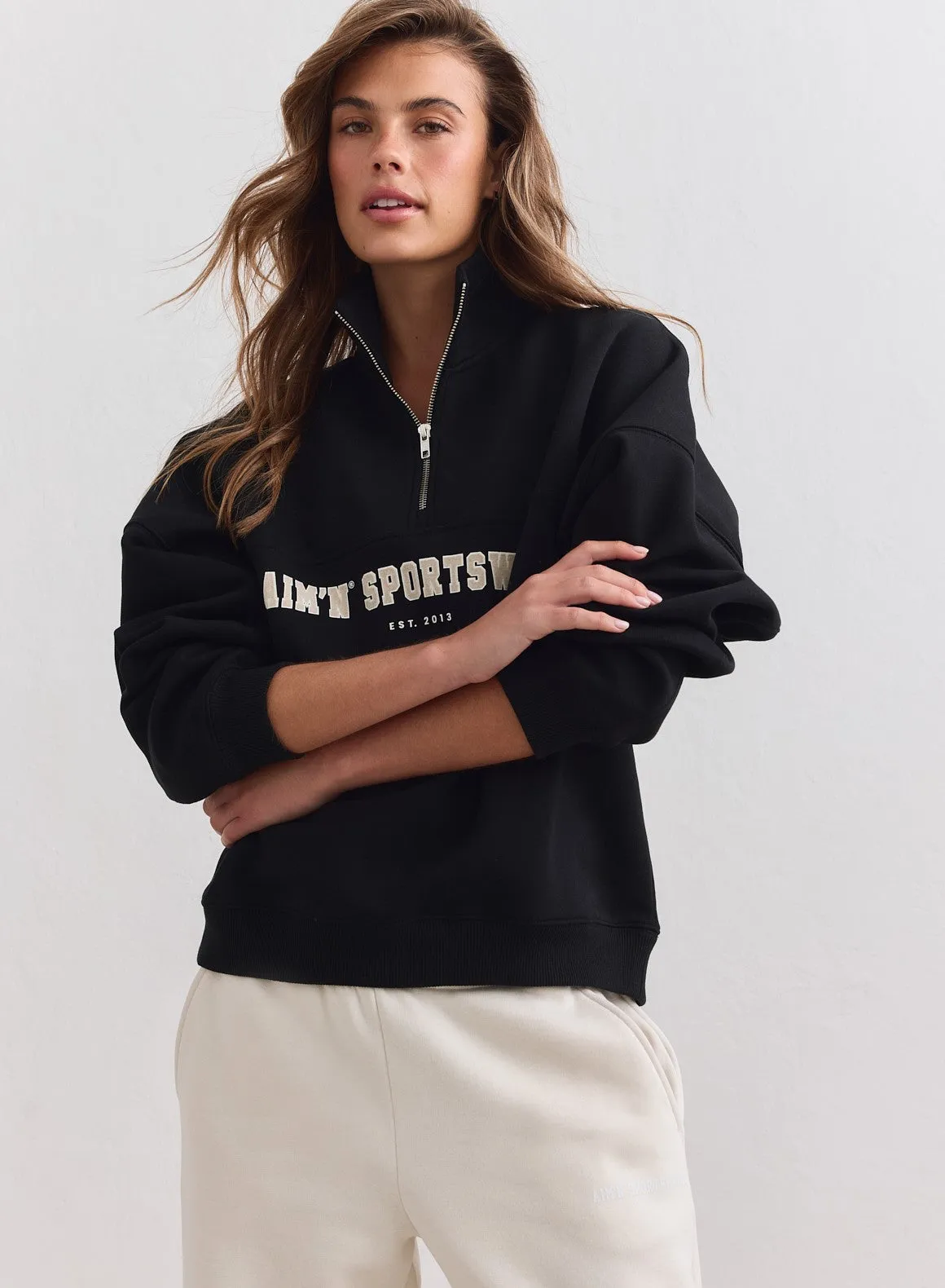Black Varsity Sweat Half Zip sold by Aimn product image thumbnail 3