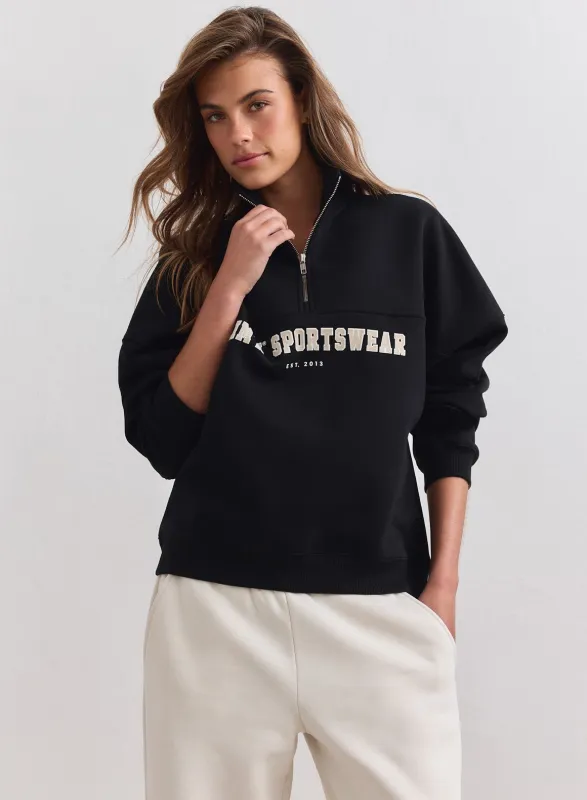 Black Varsity Sweat Half Zip made by Aimn