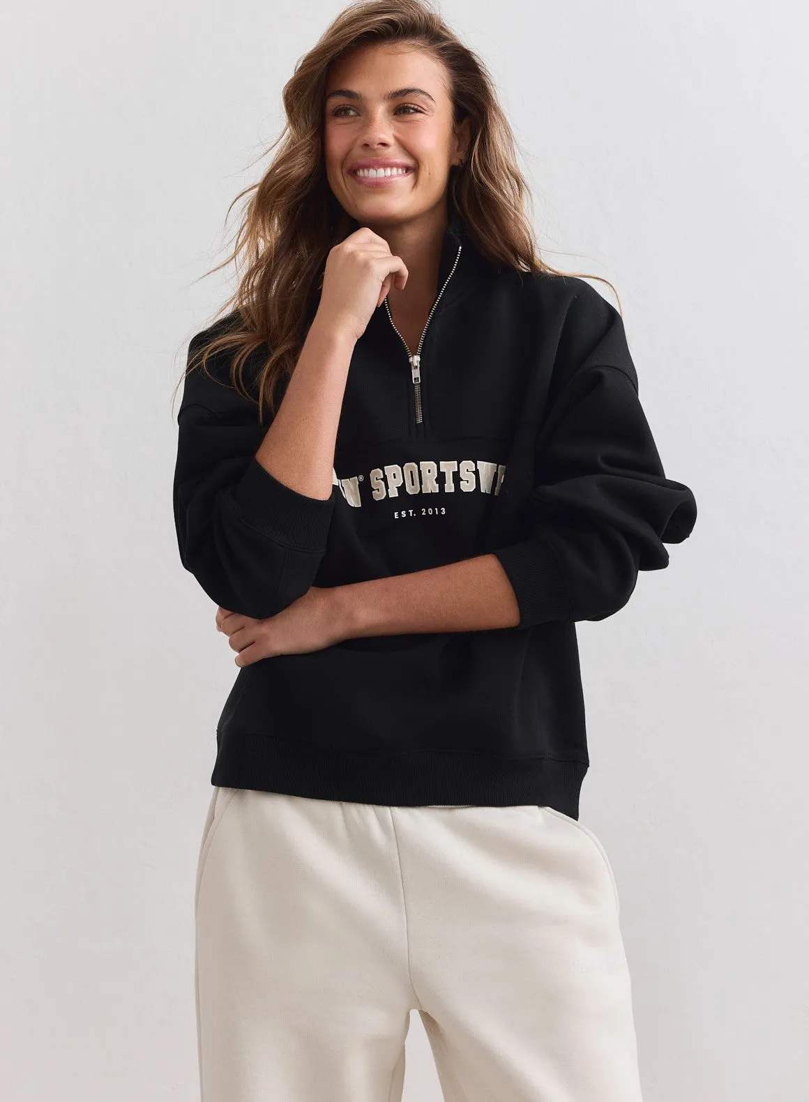 Black Varsity Sweat Half Zip sold by Aimn product image thumbnail 2