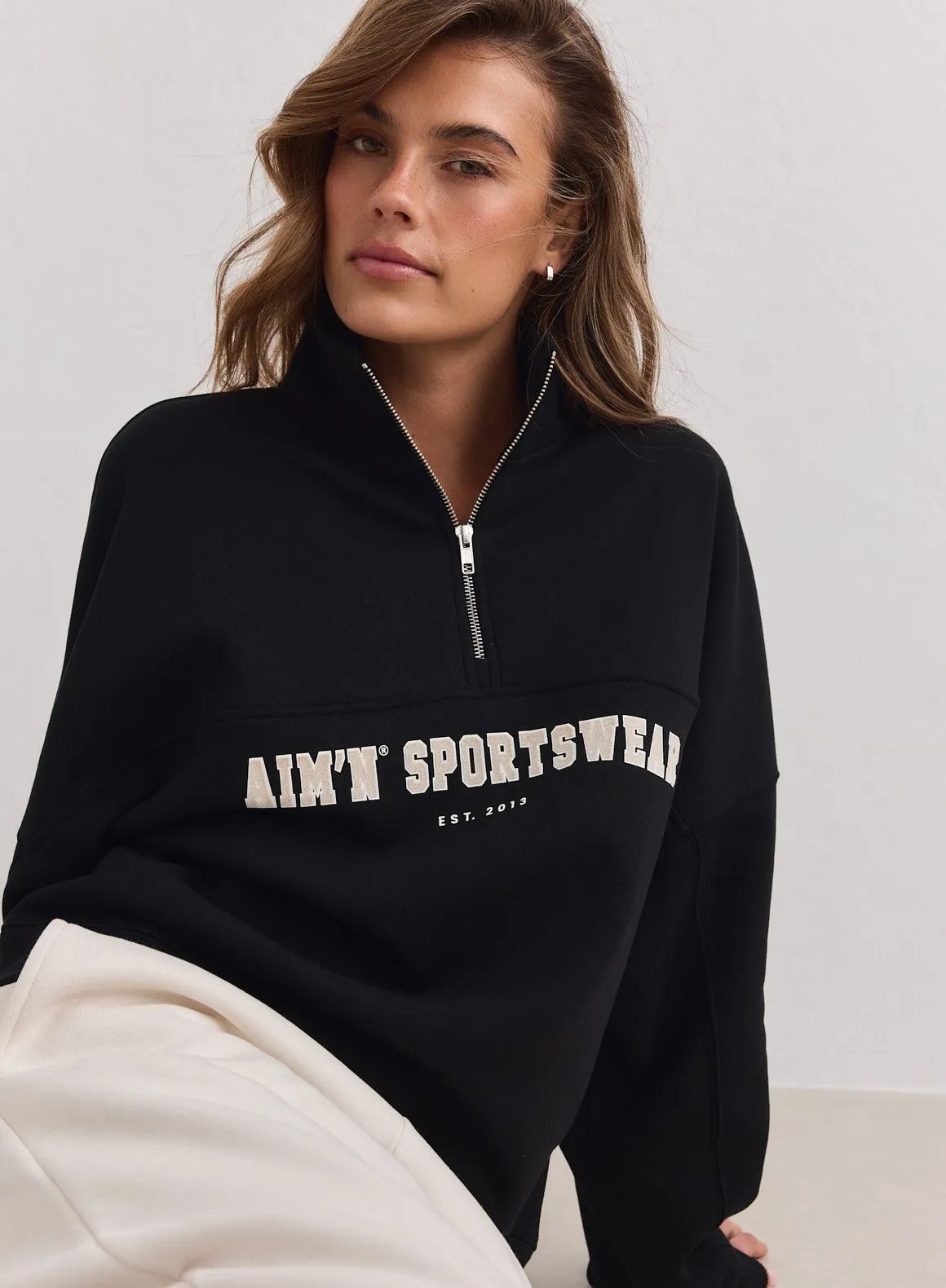 Black Varsity Sweat Half Zip sold by Aimn product image thumbnail 5