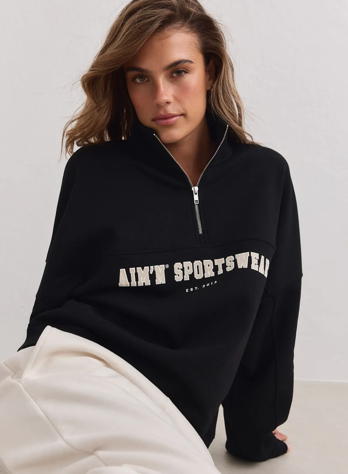Black Varsity Sweat Half Zip sold by Aimn product image thumbnail 4