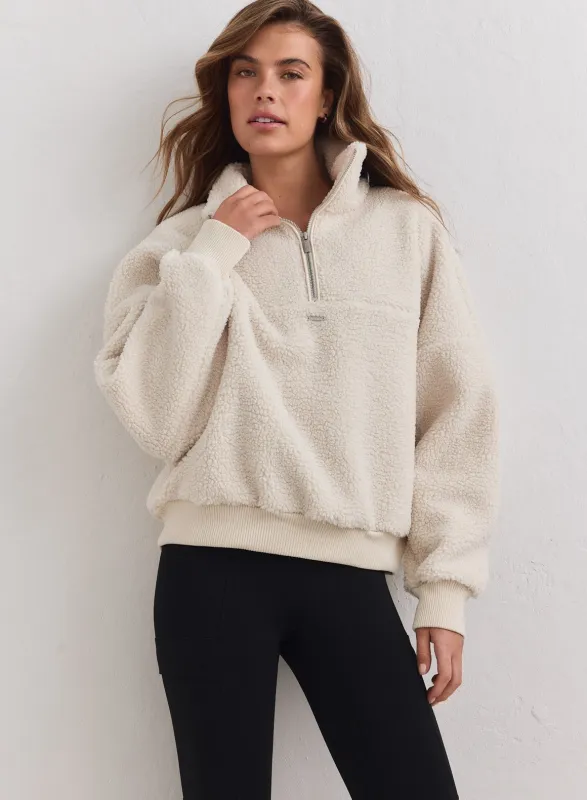 Cream Pile Half Zip made by Aimn
