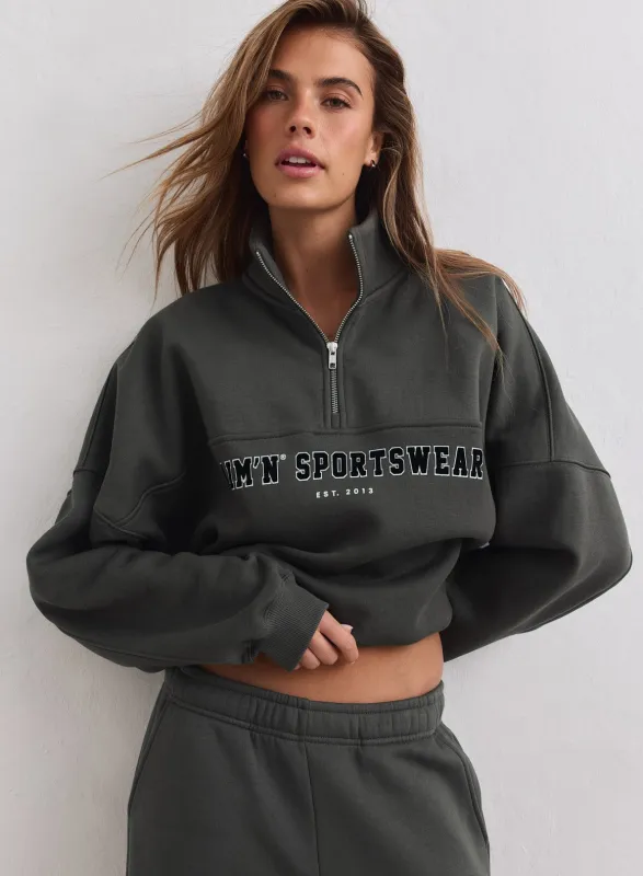 Dark Ivy Varsity Sweat Half Zip made by Aimn