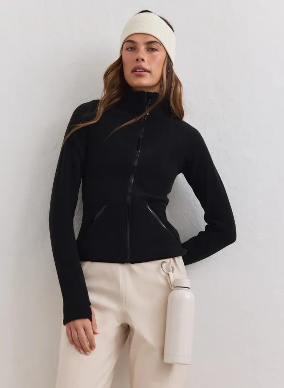 Black Stretch Fleece Zip Jacket made by Aimn