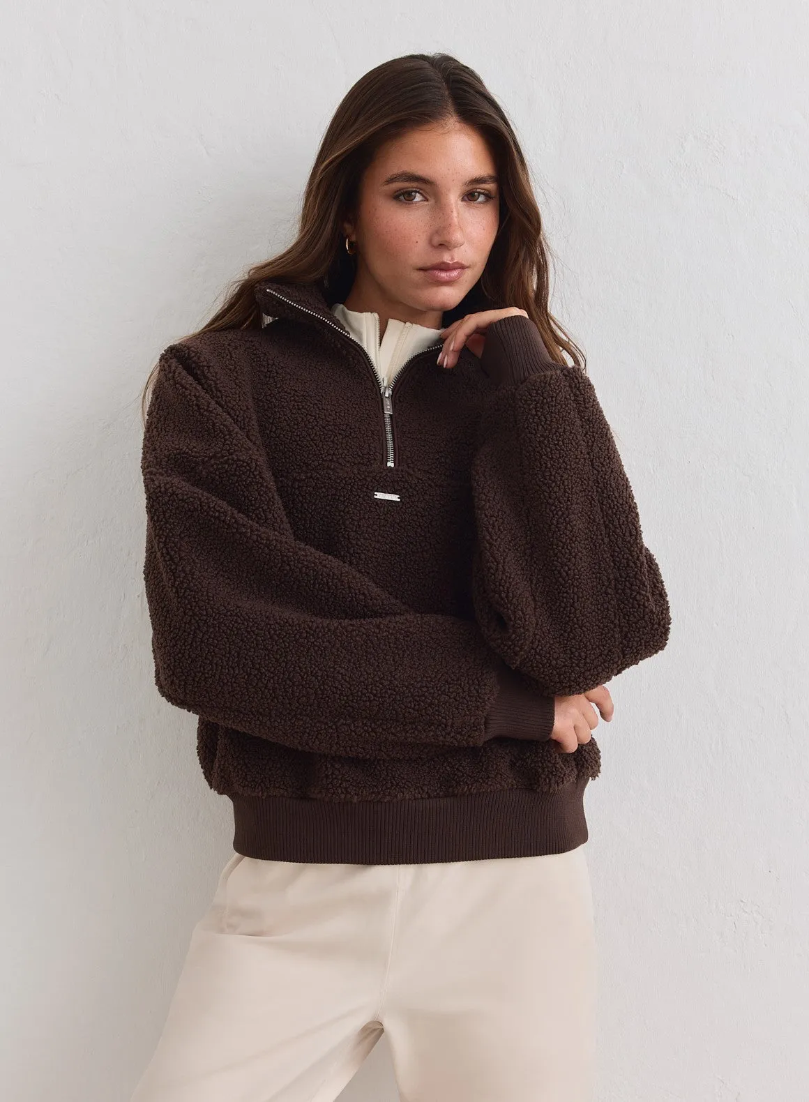 Chocolate Pile Half Zip sold by Aimn product image thumbnail 2
