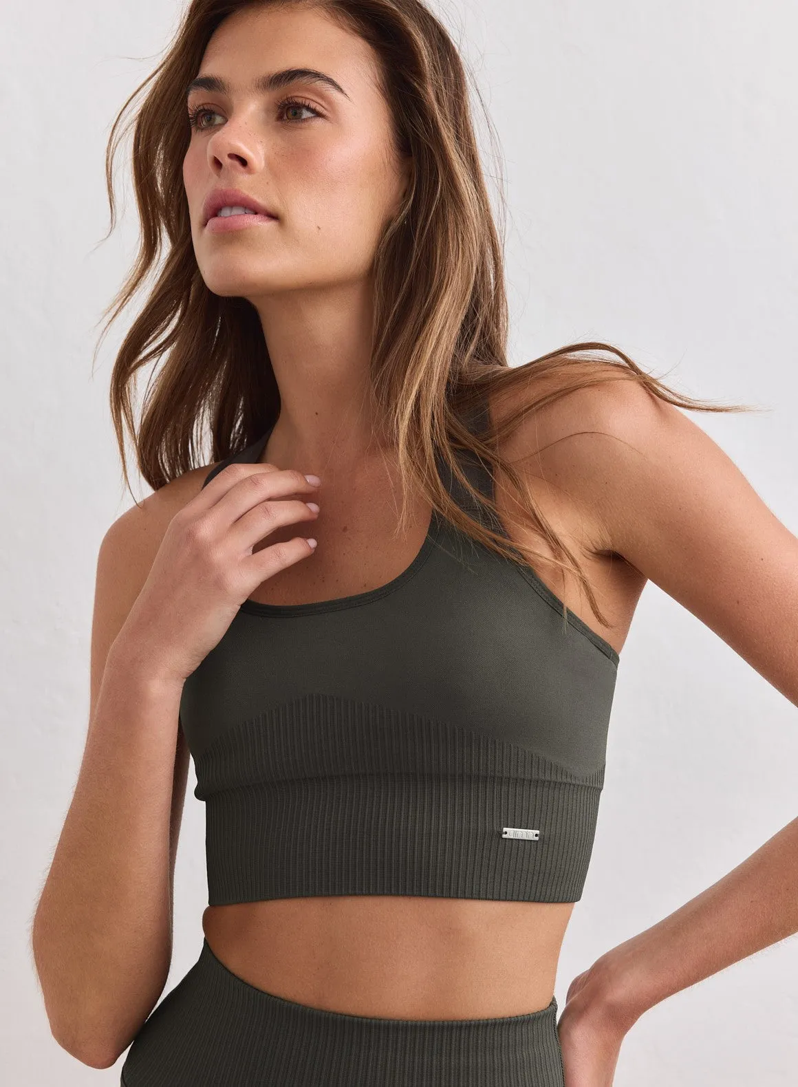 Dark Ivy Ribbed Seamless High Support Bra sold by Aimn product image thumbnail 4