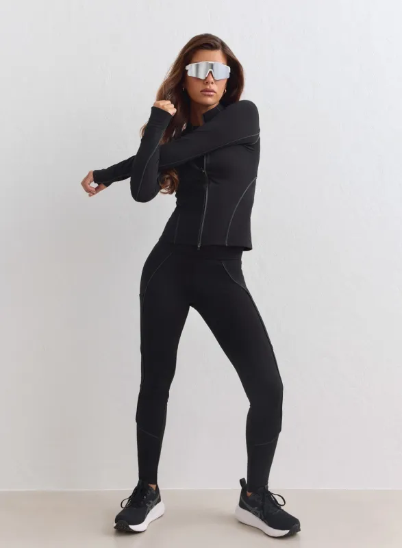 Black Warming Reflective Running Tights made by Aimn