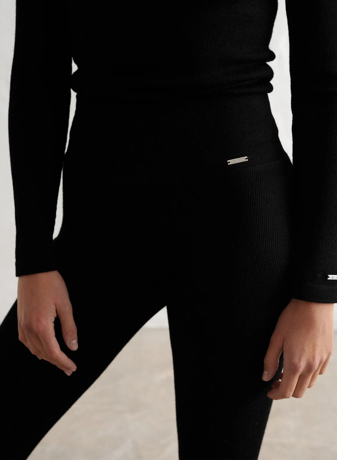 Black Ribbed Wool Leggings sold by Aimn product image thumbnail 3