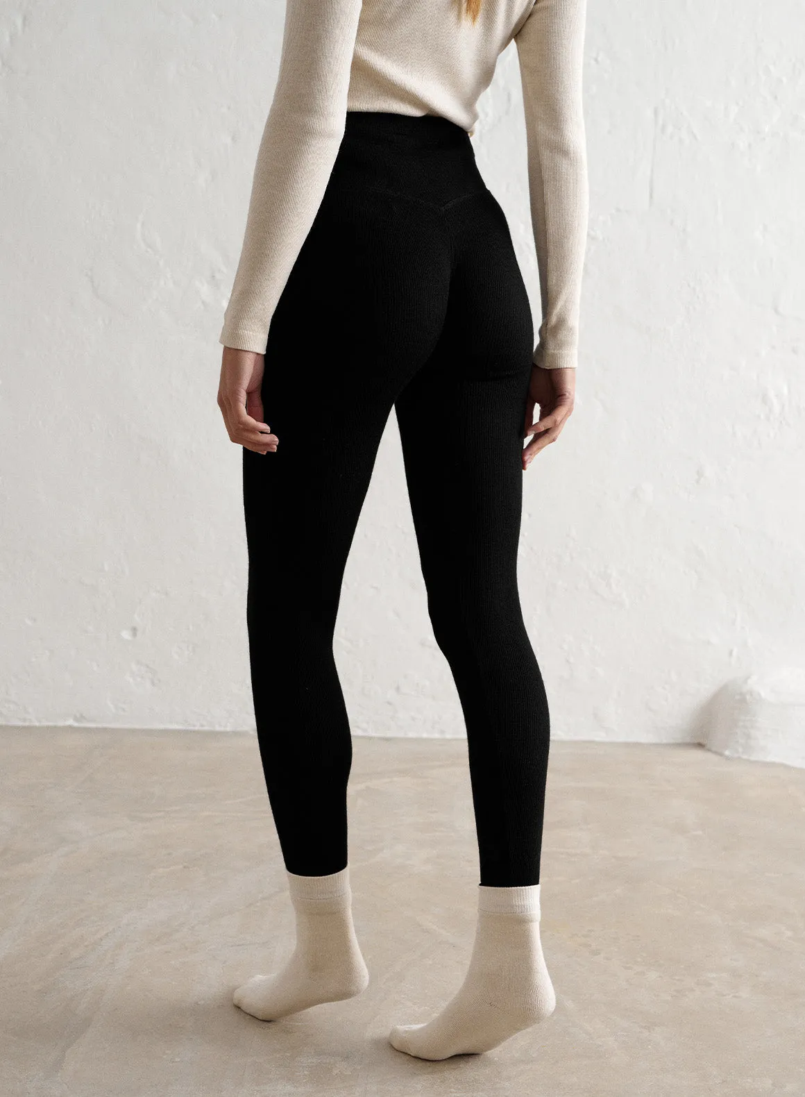 Black Ribbed Wool Leggings sold by Aimn product image thumbnail 2