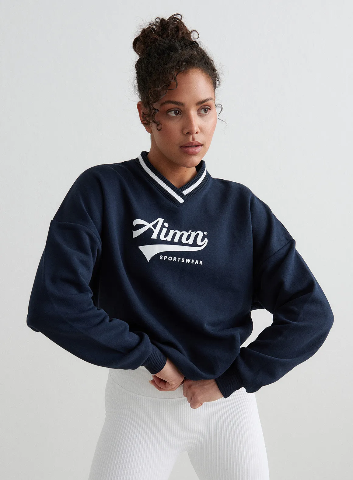 Navy Pitch V-neck Sweatshirt sold by Aimn product image thumbnail 4
