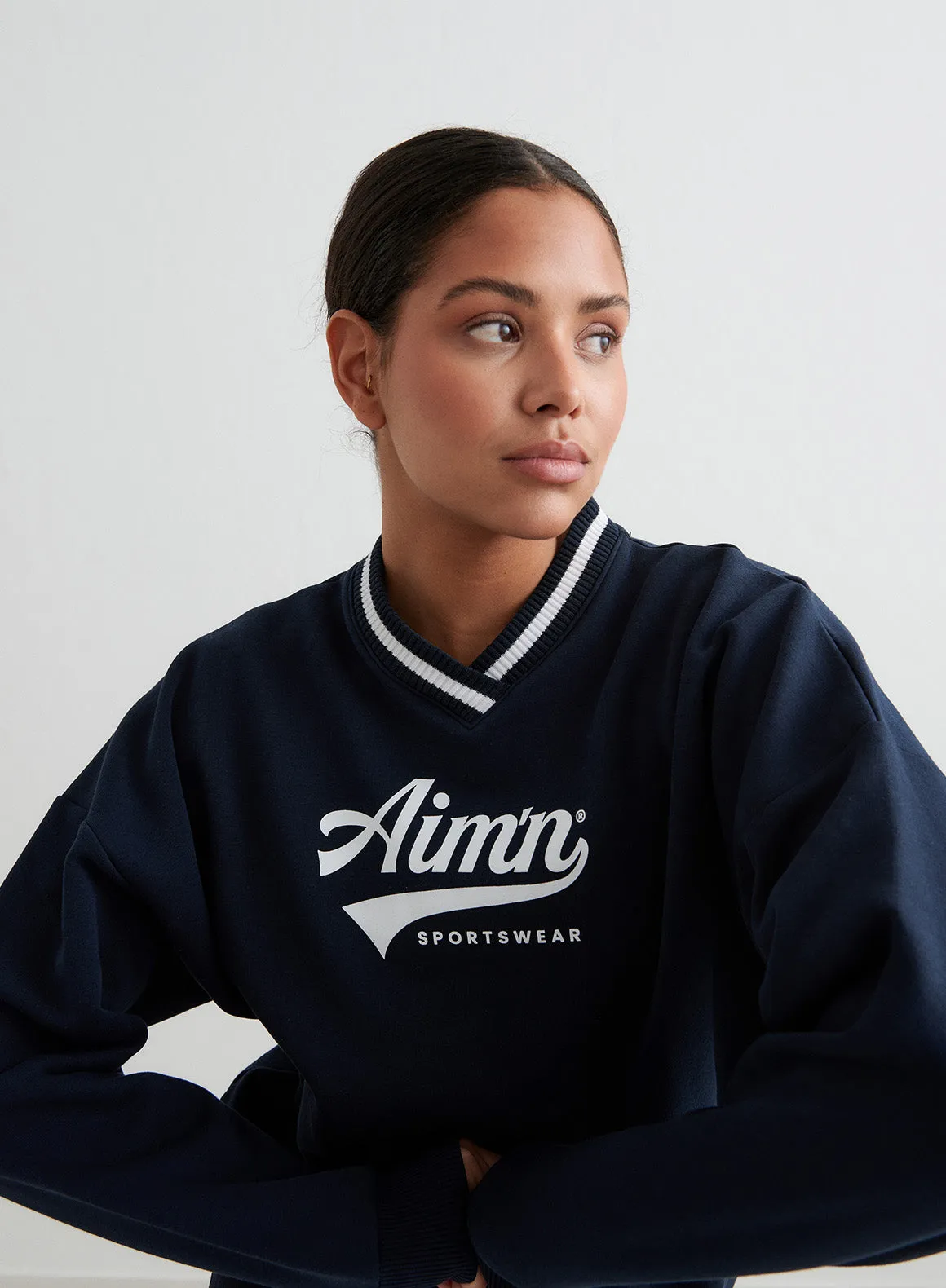 Navy Pitch V-neck Sweatshirt sold by Aimn