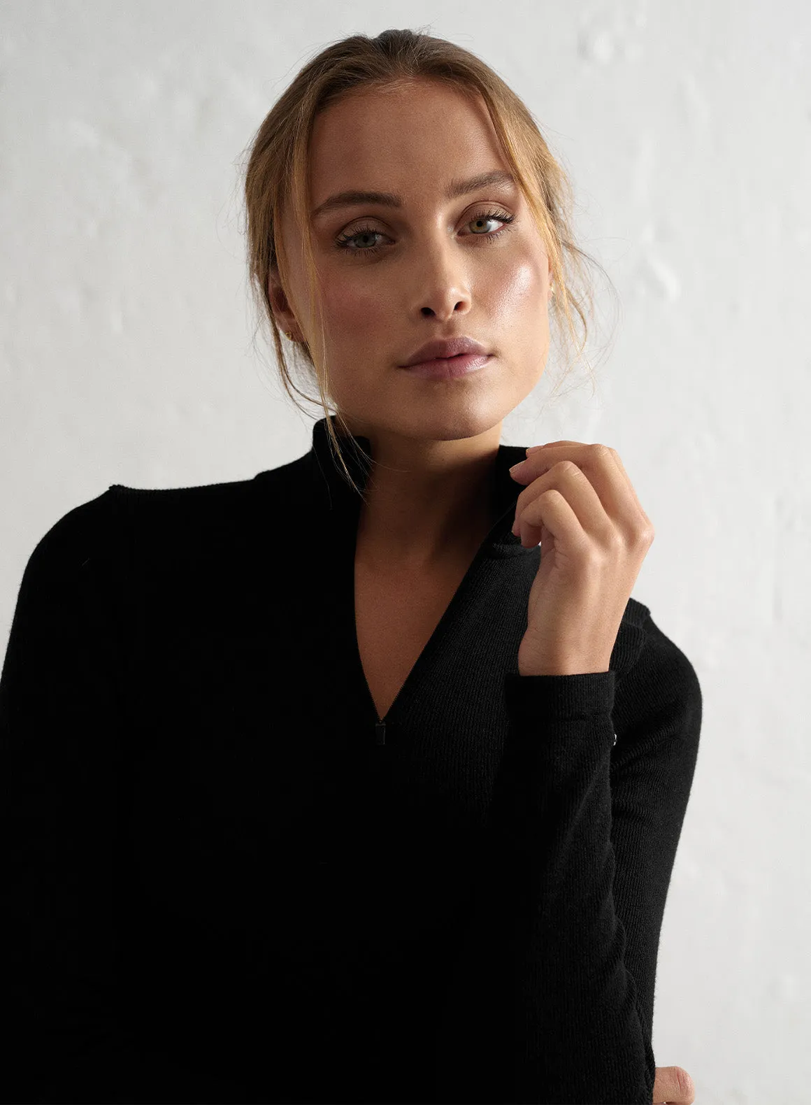 Black Ribbed Wool Half Zip sold by Aimn product image thumbnail 2