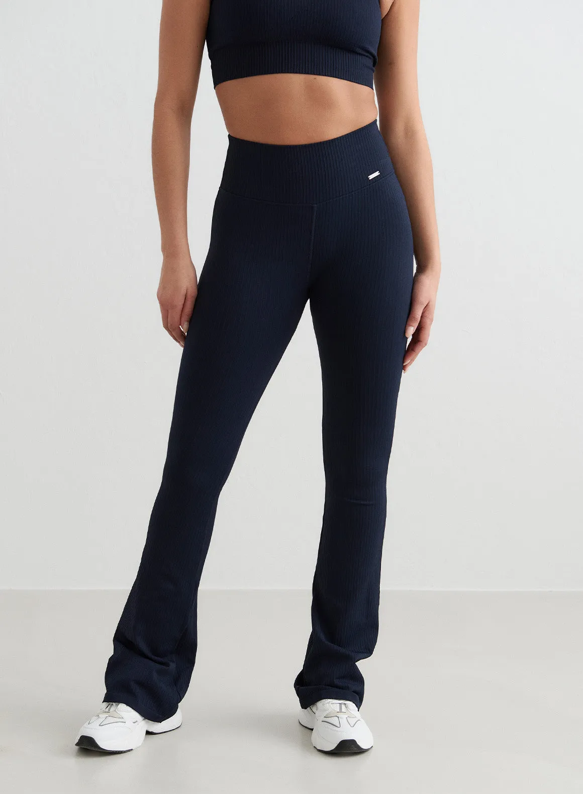 Navy Ribbed Seamless Flare Tights sold by Aimn