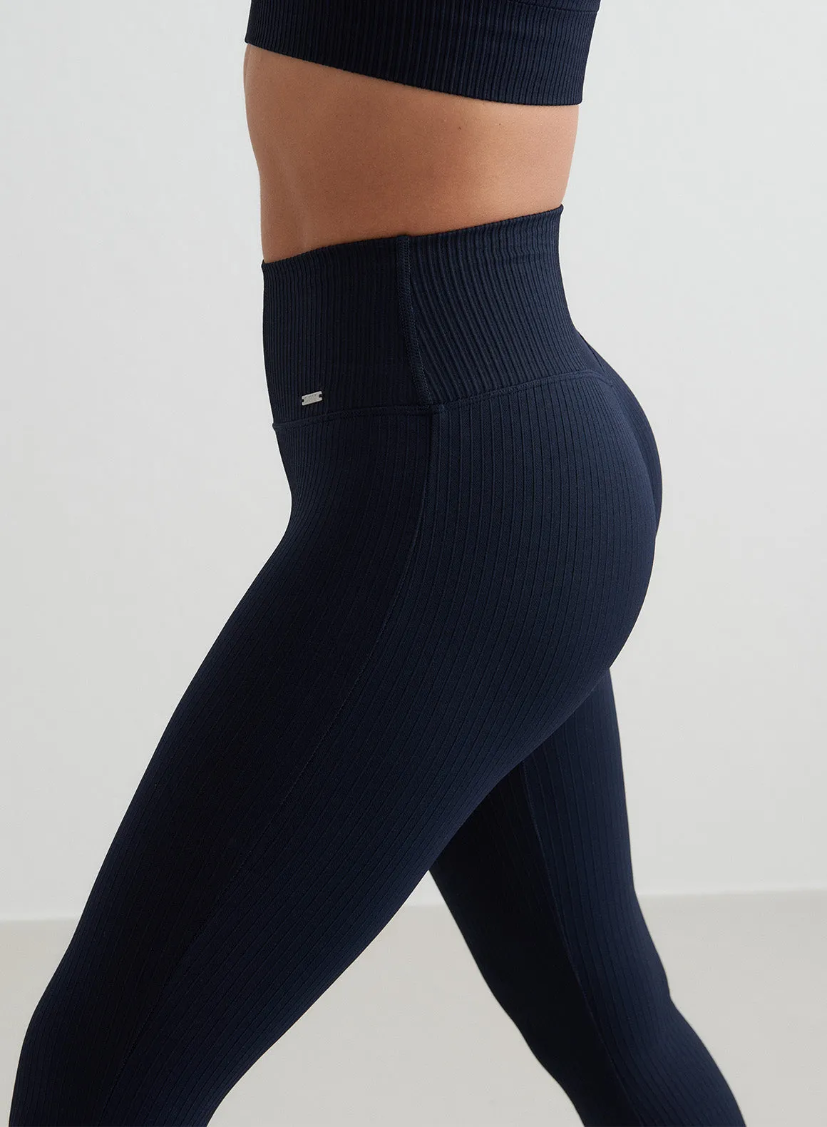 Navy Ribbed Seamless Flare Tights sold by Aimn product image thumbnail 5