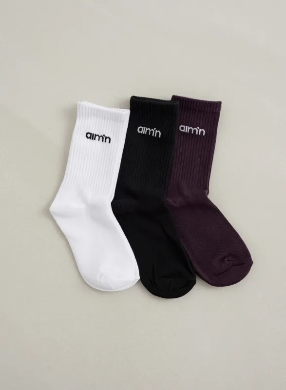 Midnight Plum Young aim'n Logo Socks 3-pack sold by Aimn