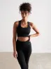 Black Ribbed Seamless High Support Bra sold by Aimn