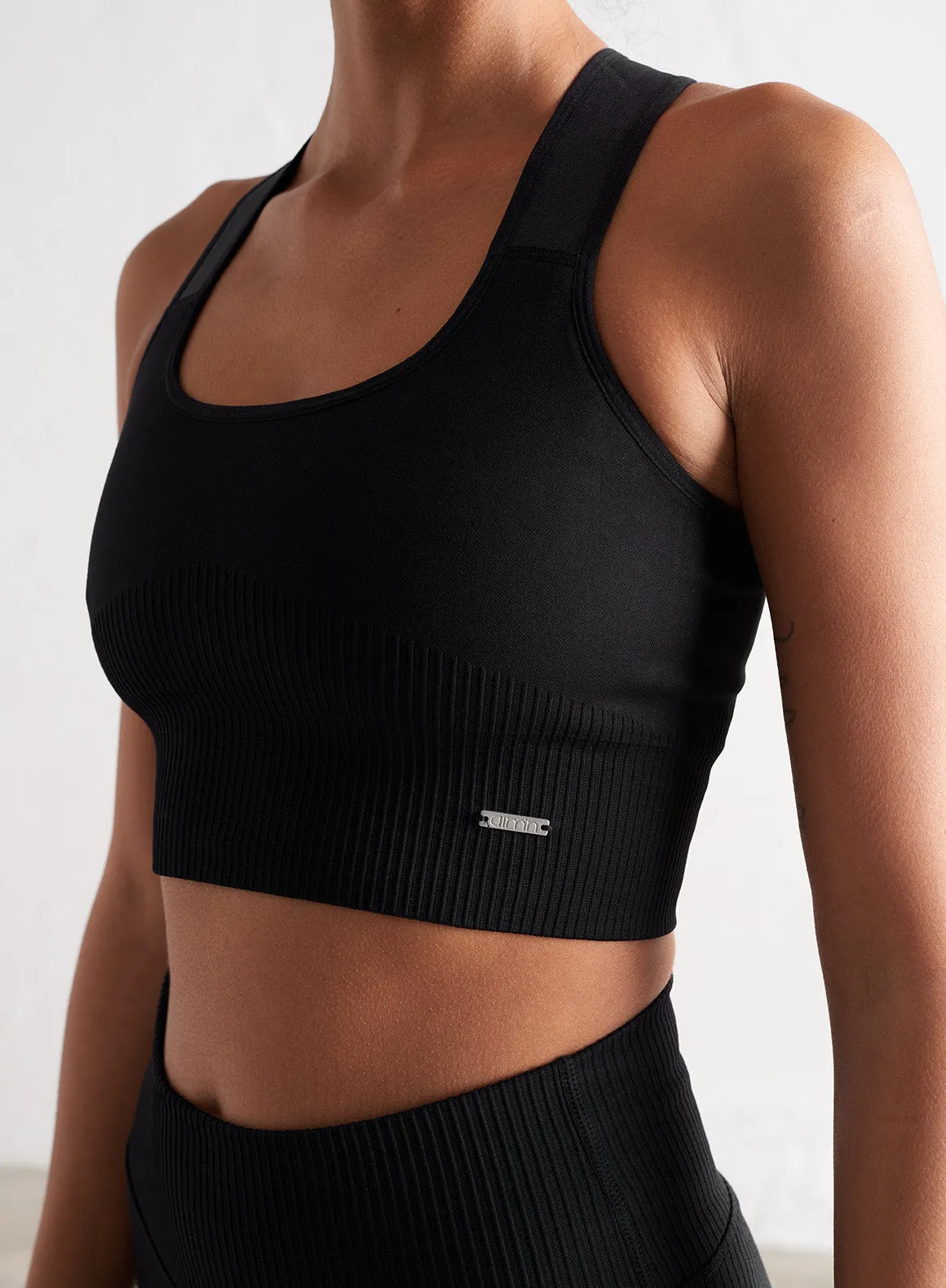 Black Ribbed Seamless High Support Bra sold by Aimn product image thumbnail 4