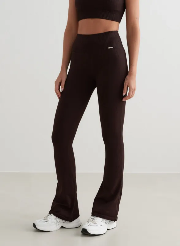 Cacao Ribbed Seamless Flare Tights sold by Aimn