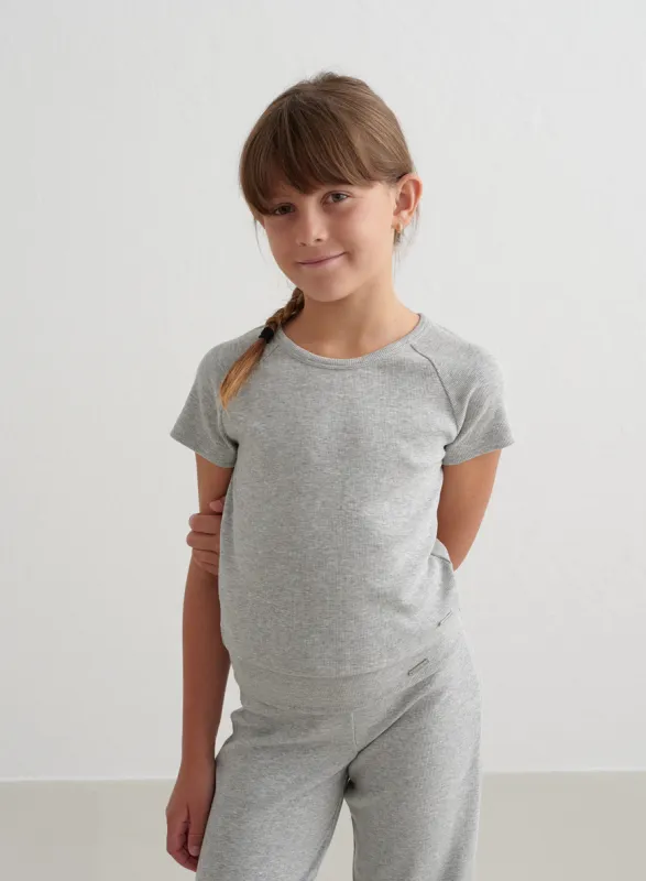Grey Melange Young Ease Ribbed Short Sleeve sold by Aimn