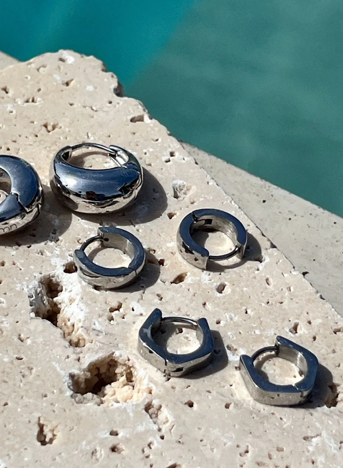 Silver Waterproof Angle Hoop Earrings sold by Aimn product image thumbnail 3