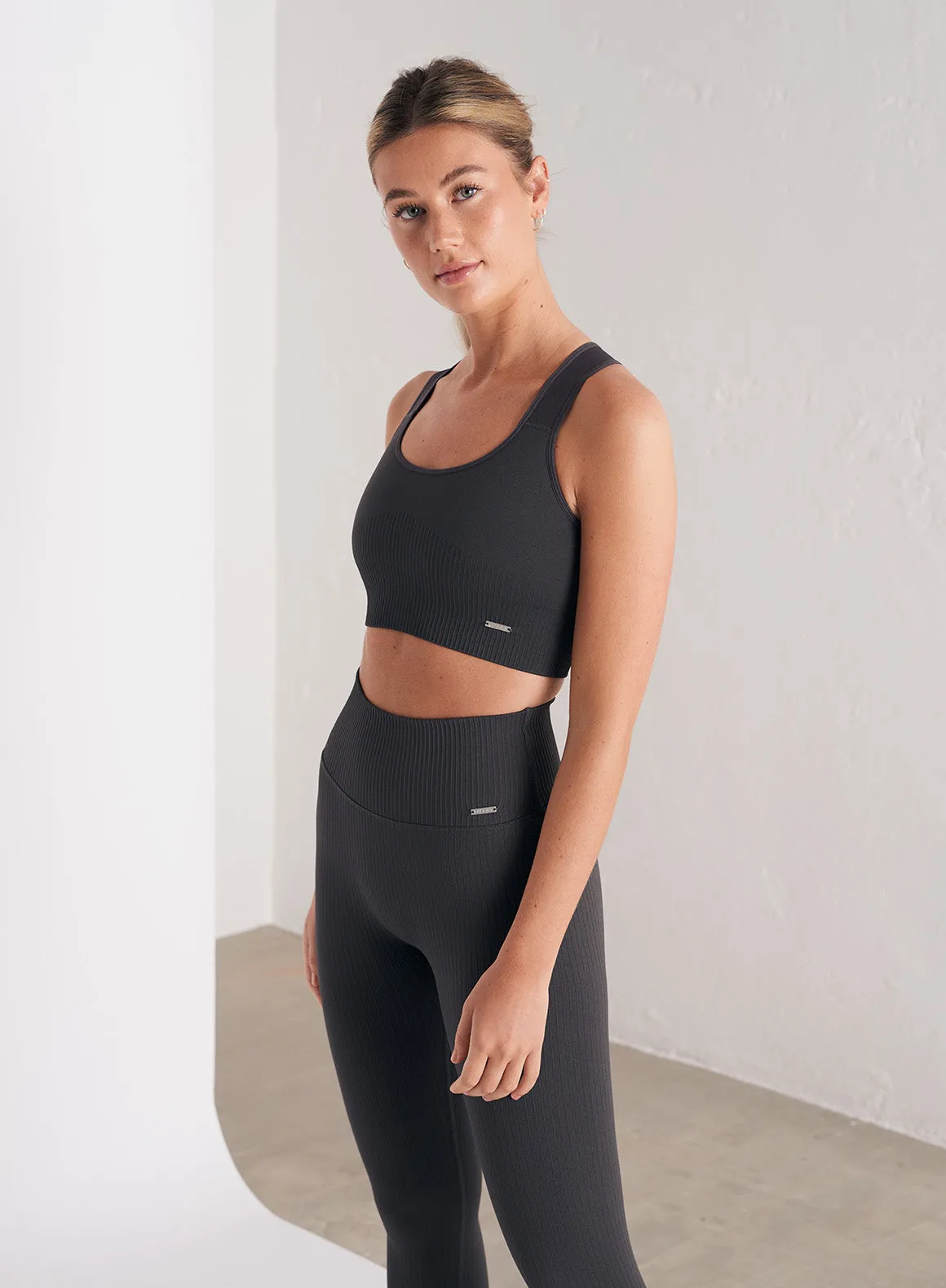 Shadow Grey Ribbed Seamless High Support Bra sold by Aimn product image thumbnail 2