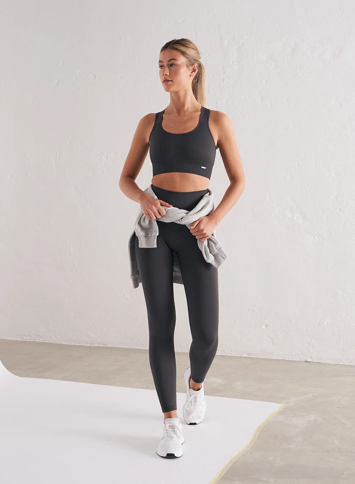 Shadow Grey Ribbed Seamless High Support Bra sold by Aimn product image thumbnail 4