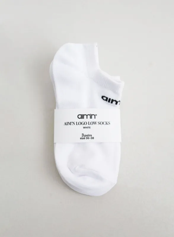 White aim'n Logo Low Socks 3-pack sold by Aimn