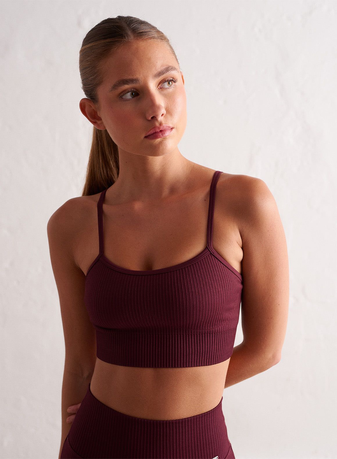 Bordeaux Ribbed Seamless Strap Bra sold by Aimn