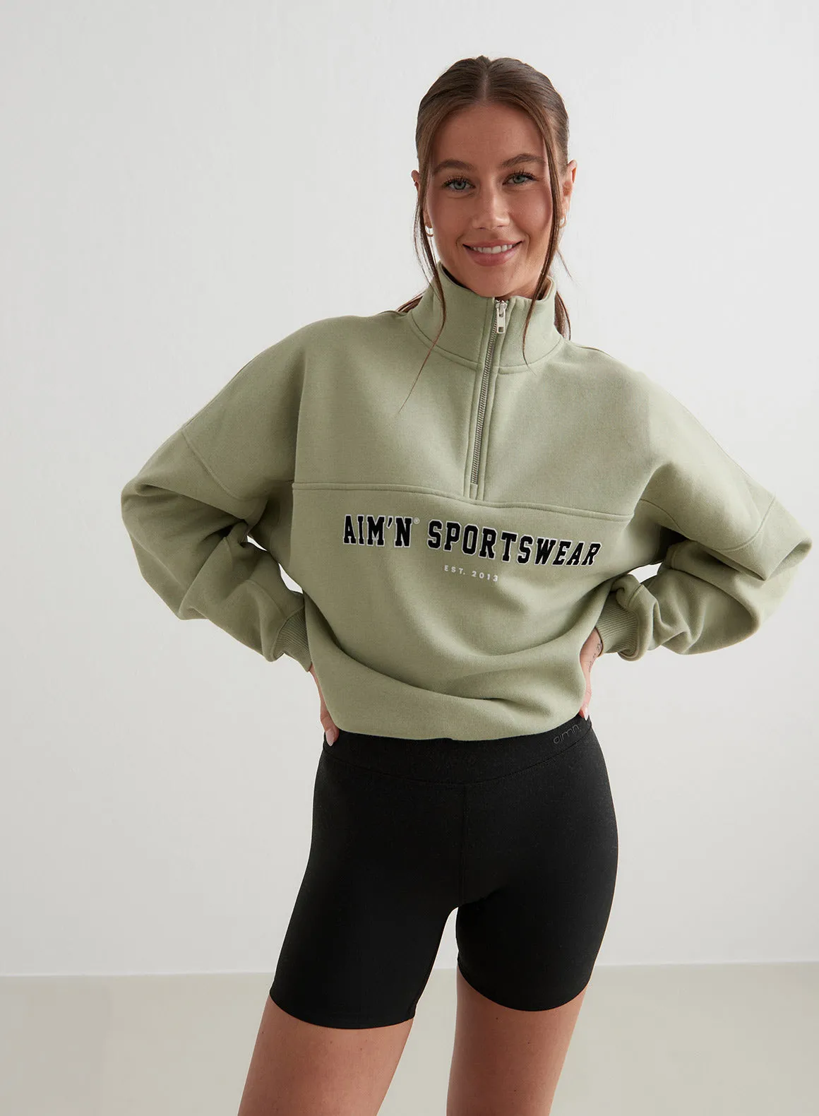 Pale Khaki Varsity Sweat Half Zip sold by Aimn product image thumbnail 2