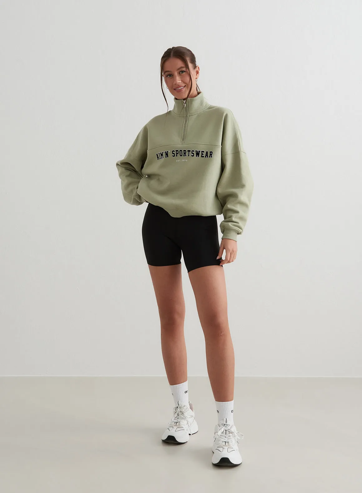 Pale Khaki Varsity Sweat Half Zip sold by Aimn product image thumbnail 3