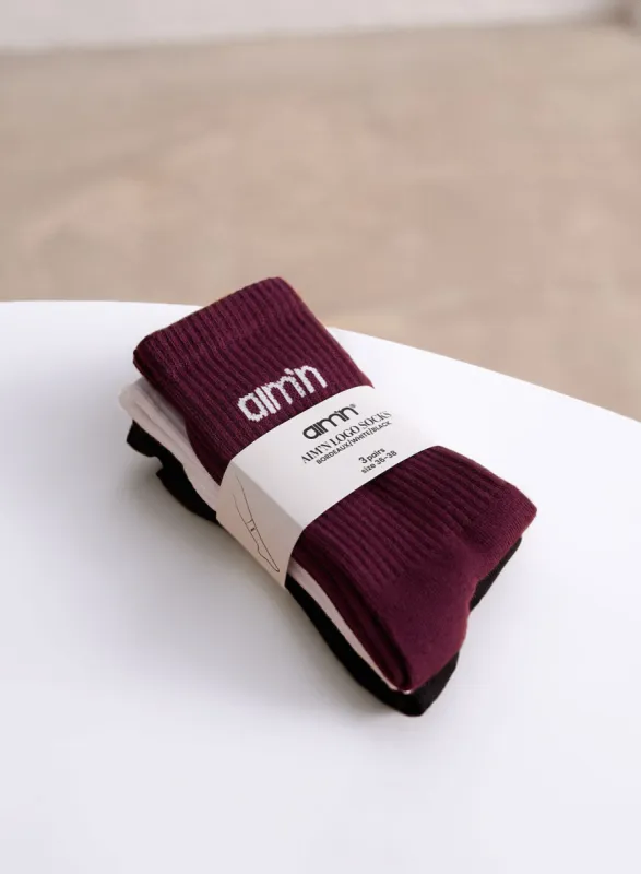 Bordeaux/White/Black aim'n Logo Socks 3-pack sold by Aimn