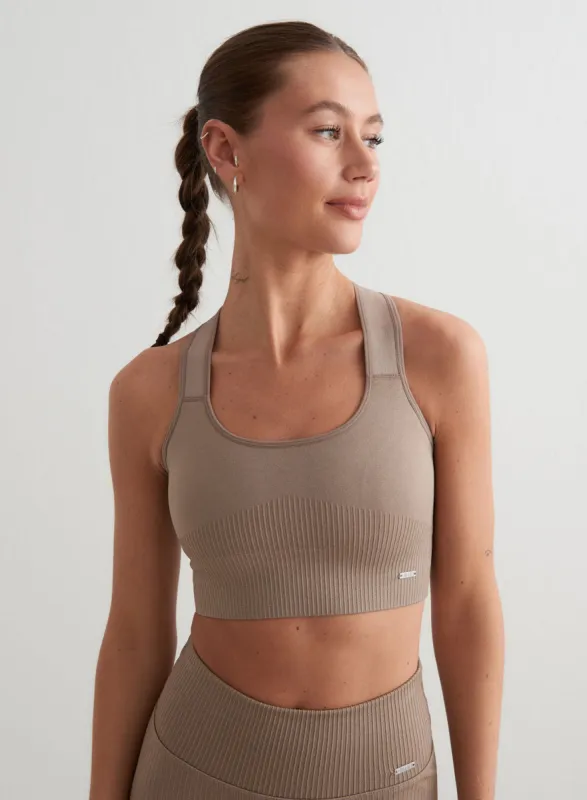 Espresso High Support Ribbed Bra sold by Aimn