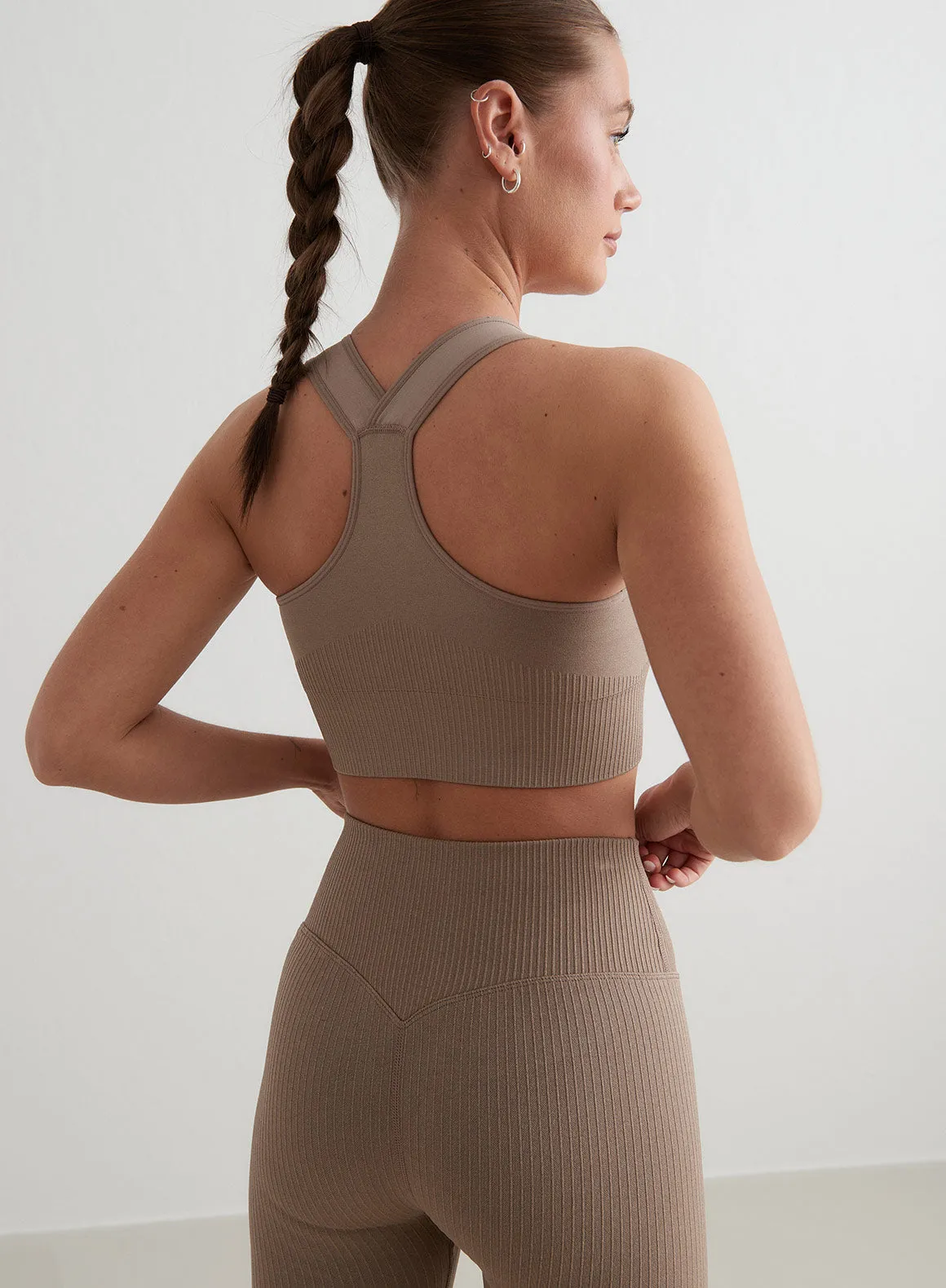 Espresso High Support Ribbed Bra sold by Aimn product image thumbnail 5