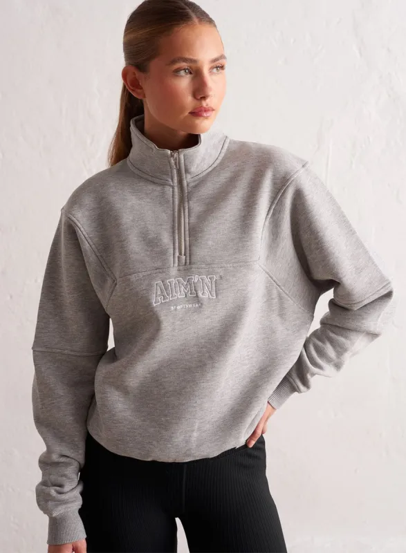 Grey Melange College Sweat Half Zip sold by Aimn