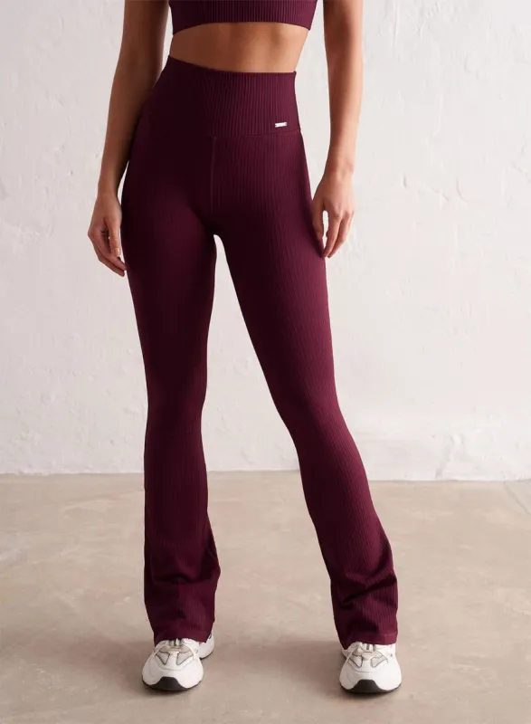 Bordeaux Ribbed Seamless Flare Tights sold by Aimn