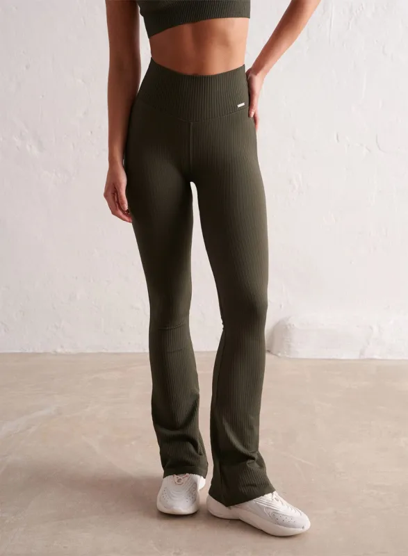 Khaki Ribbed Seamless Flare Tights sold by Aimn