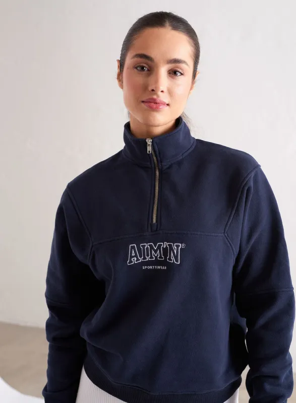 Navy College Sweat Half Zip sold by Aimn