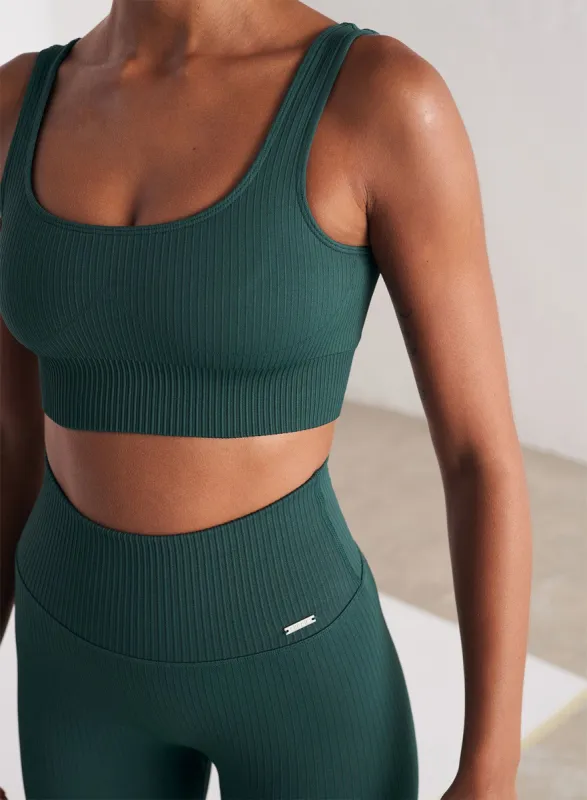 Pine Green Ribbed Seamless Bra sold by Aimn