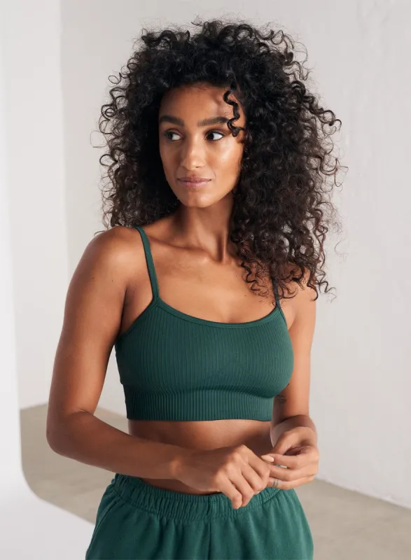 Pine Green Ribbed Seamless Strap Bra sold by Aimn