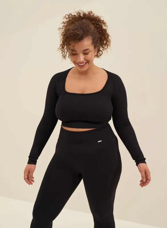 Black Luxe Seamless Crop Long Sleeve sold by Aimn