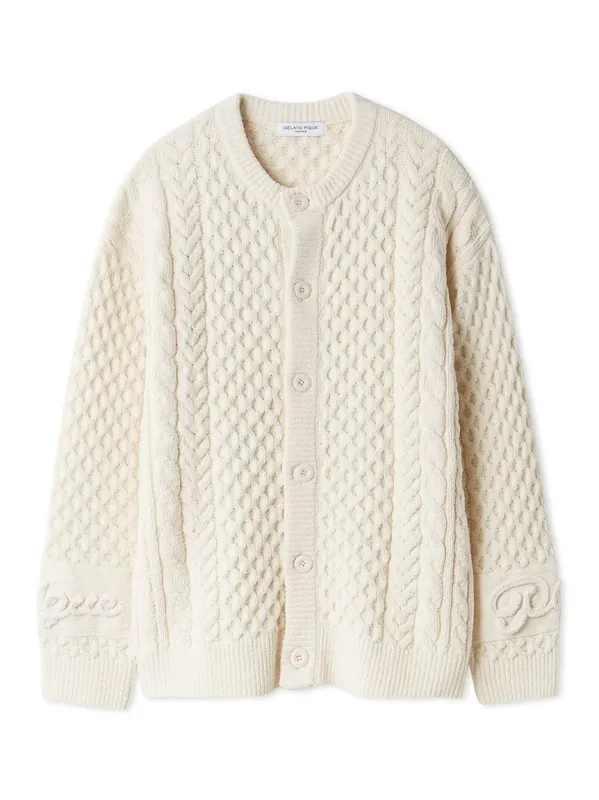 Men's Aran Rope Embroidery Logo Cardigan sold by Gelato Pique