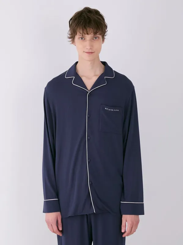 MEN's Rayon Long-Sleeve Sleep Shirt with Piping sold by Gelato Pique