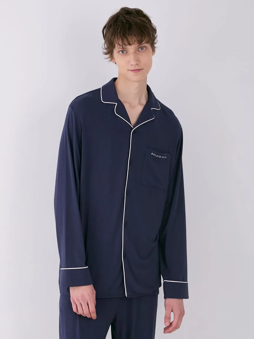 MEN's Rayon Long-Sleeve Sleep Shirt with Piping sold by Gelato Pique product image thumbnail 5