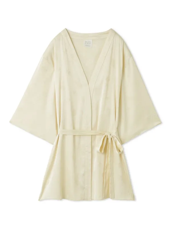 Flower Long Sleeve Satin Tie Nightgown Robe made by Gelato Pique