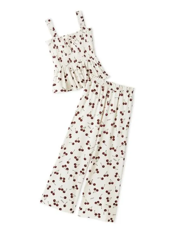 Cool Rayon Cherry Camisole With Built-in Cup & Long Pants Set made by Gelato Pique