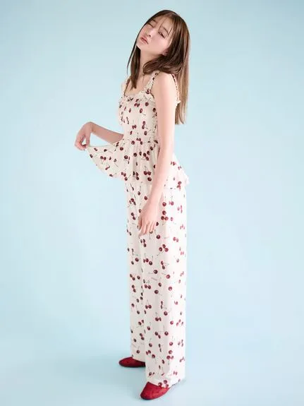 Cool Rayon Cherry Camisole With Built-in Cup & Long Pants Set sold by Gelato Pique product image thumbnail 4