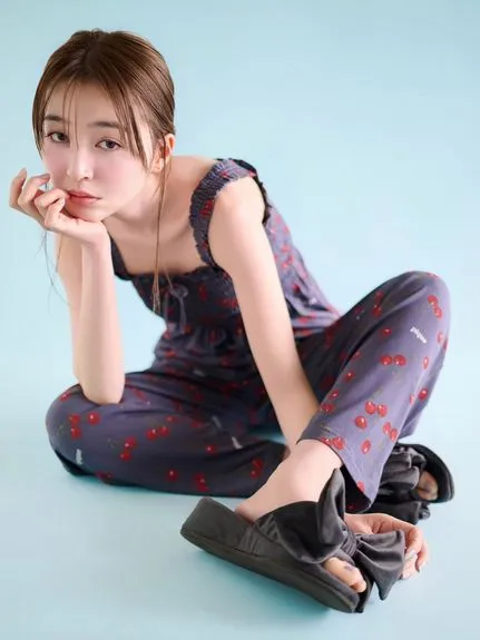 Cool Rayon Cherry Camisole With Built-in Cup & Long Pants Set sold by Gelato Pique product image thumbnail 3